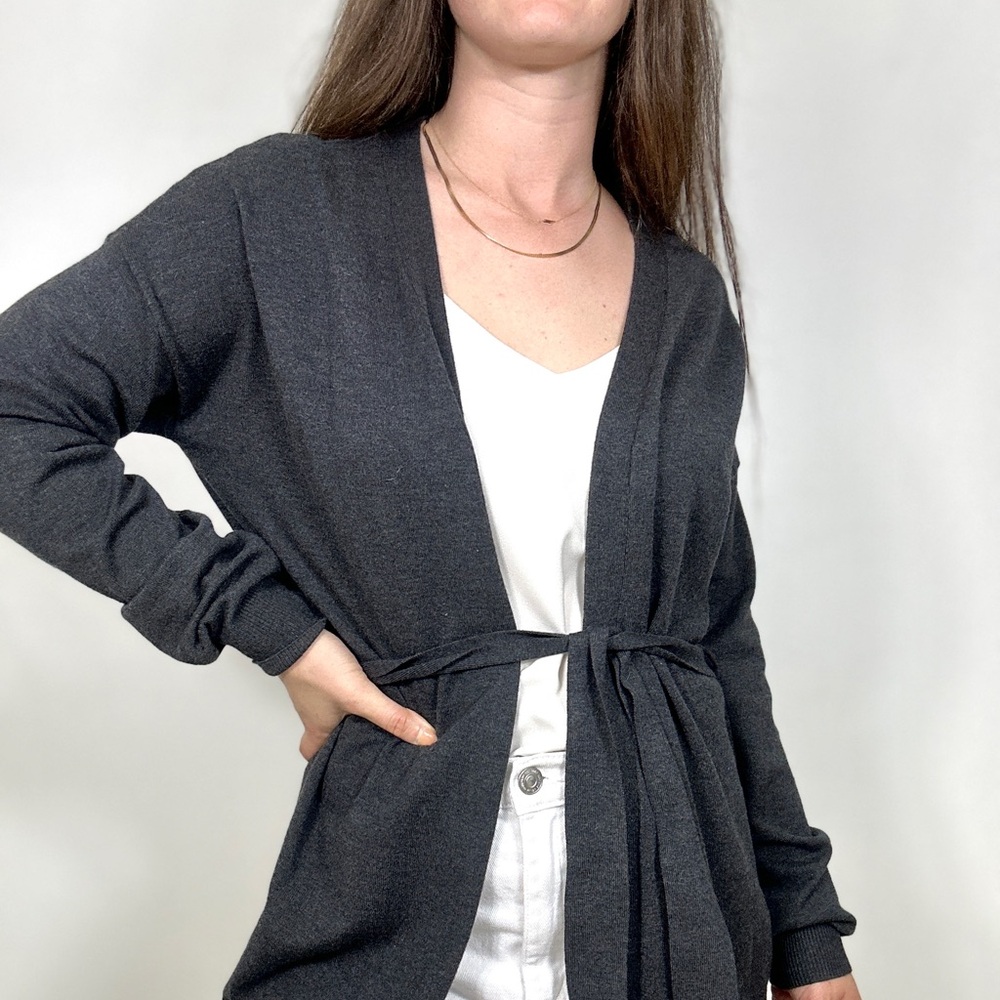 *H&M Dark Grey Cardigan with Tie Belt